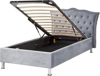 Bett Samtstoff grau mit Bettkasten hochklappbar 90 x 200 cm METZ