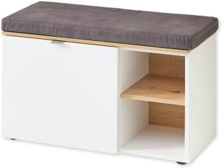 BARI Schuhbank in Weiß, Artisan Eiche Optik FSC-zertifiziert - Moderne Sitzbank mit Stauraum für Ihren Flur - 78 x 50 x 38 cm (B/H/T)