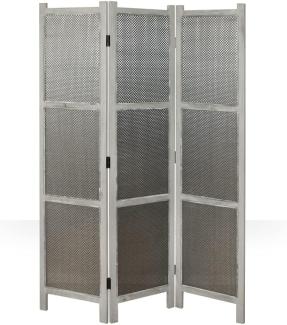 3 fach Paravent Raumteiler, Holz Grau, 170x120 cm
