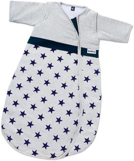 Gesslein 771144 Bubou Babyschlafsack mit abnehmbaren Ärmeln: Temperaturregulierender Ganzjahreschlafsack für Neugeborene, Baby Größe 70 cm, grau meliert mit Sternen marine blau