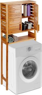 Relaxdays Waschmaschinenschrank Bambus, stehend, Lamellen-Türen, 3 Ablagen, WC Überbauschrank, HBT 164 x 66 x 26 cm, natur, Standard