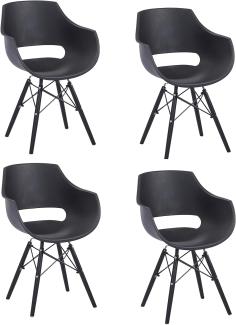 SAM 4er Set Schalenstuhl Lea, Schwarz, ergonomisch geformte Sitzschale aus Kunststoff, bequemer Esszimmerstuhl im Retro-Design, Holzgestell schwarz