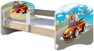 Kinderbett Jugendbett mit einer Schublade und Matratze Sonoma mit Rausfallschutz Lattenrost ACMA II 140x70 160x80 180x80 (03 Racing Car, 180x80)
