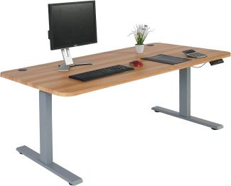 Schreibtisch HWC-D40, Computertisch, elektrisch höhenverstellbar 160x80cm 53kg MVG ~ Eiche-Dekor, grau