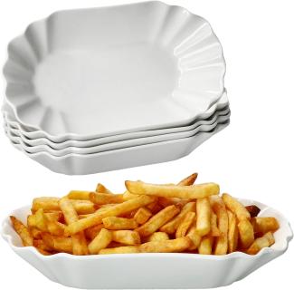 6x Fries Pommesschale oval weiß Currywurst-Schale Servier-Teller Porzellan