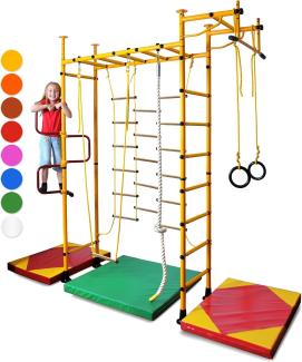 NiroSport Sprossenwand für Kinderzimmer M3 aufbau ohne bohrungen Made in Germany Metallsprossen Gelb Raumhöhe 200 - 250 cm