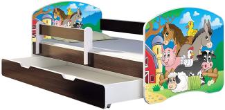 ACMA Kinderbett Jugendbett mit Einer Schublade und Matratze Wenge mit Rausfallschutz Lattenrost II 140x70 160x80 180x80 (34 Farm, 160x80 + Bettkasten)