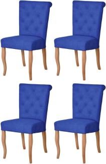 Casa Padrino Chesterfield Neo Barock Esszimmer Stuhl 4er Set Blau / Naturfarben - Küchenstühle Set - Esszimmer Möbel - Chesterfield Möbel - Neo Barock Möbel