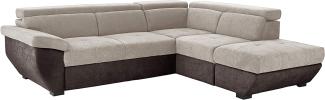 Mivano Ecksofa Speedway / Moderne Couch in L-Form mit verstellbaren Kopfteilen und Ottomane / 262 x 79 x 224 / Zweifarbiger Bezug, platinum/mud
