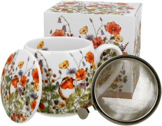 DUO FLORAL Fassbecher 430 ml WILD BIRD mit Teesieb, New Bone China Porzellan