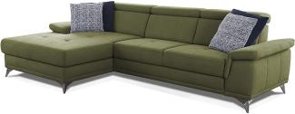 CAVADORE Ecksofa Cardy inkl. Federkern / Sofa in L-Form mit verstellbaren Kopfteilen, XL-Recamiere + Fleckschutz-Bezug / 289 x 83 x 173 cm / Grün