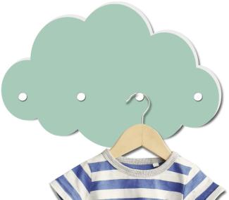 Kindsblick ® Wolkengarderobe in mintgrün - Garderobe mit 4 Kleiderhaken für Kinder - Wunderschöne Deko für jedes Kinderzimmer - Maße (38 x 25 x 1 cm)