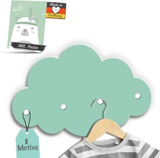 Kindsblick ® Wolkengarderobe in mintgrün - Garderobe mit 4 Kleiderhaken für Kinder - Wunderschöne Deko für jedes Kinderzimmer - Maße (38 x 25 x 1 cm)