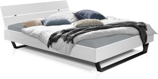 Möbel-Eins LUKY Kufenbett mit Kopfteil, Material Massivholz, Fichte massiv, Kufen schwarz weiss 140 x 220 cm