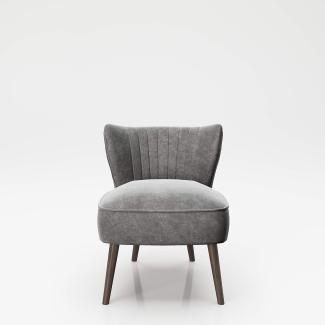 PLAYBOY - Sessel "HOLLY" gepolsterter Lounge-Stuhl mit Rückenlehne, Samtstoff in Grau mit Massivholzfüsse, Retro-Design