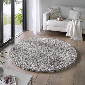 Taracarpet Shaggy Teppich Wohnzimmer Venezia Hochflor Langflor Teppiche modern Grau 200 cm rund
