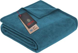 Ibena Porto XXL Decke 220x240 cm – Baumwollmischung weich, warm & waschbar, Tagesdecke Petrol einfarbig