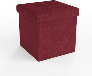 Intirilife Faltbare Sitzhocker 38x38x38 cm in GRANAT ROT - Sitzwürfel mit Stauraum und Deckel aus Stoff mit Mulden - Sitzcube Fußablage Aufbewahrungsbox Truhe Sitzhocker