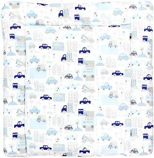 TupTam Baby Wickeltischauflage mit Baumwollbezug Gemustert, Farbe: Autos Blau, Größe: 70 x 70 cm