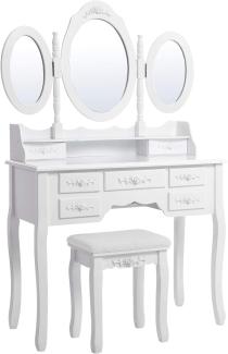 SONGMICS Schminktisch mit 3 Spiegel und Hocker, 7 Schubladen inkl. 2 Stück Unterteiler, Kippsicherung, luxuriös, 145 x 90 x 40 cm, weiß RDT91W