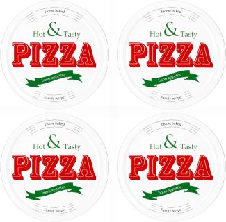 4er Set Pizzateller Hot & Tasty rot / grün Ø 30,5 cm weiß Pizza XL-Teller Platte