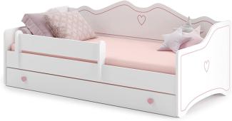 Kinderbett Mädchen Jugendbett 80x180 mit Matratze Rausfallschutz & Schublade | Prinzessin Kinder Sofa Couch Bett umbaubar rosa weiß