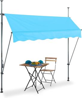 Relaxdays Klemmmarkise, 200 cm breit, höhenverstellbar, Sonnenschutz Balkon, ohne Bohren, UV-beständig, hellblau/grau