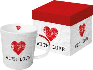 PPD With Love Trend Henkelbecher, Kaffeebecher, Kaffee Tasse, Magnesiumporzellan, Grau Rot Schwarz, 350 ml, 602701