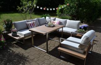 Dining Ecklounge Atlanta im Edelstahl/Teak Look - Polsterfarbe beige