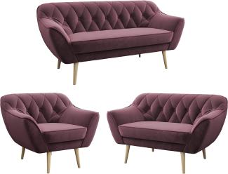 MKS MEBLE Sofa - Moderne Sofa Set 3+2+1 - Skandinavische Deko Polstersofa - Pirs Zwei Loungesofas und Sessel - Sechs Personen Rosa