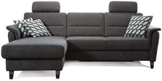 Cavadore Ecksofa Palera mit Federkern / L-Form Sofa mit Longchair links / 244 x 89 x 164 / Stoff Dunkelgrau