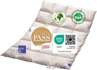 Vitaschlaf® Bio-Luxe-KBA TESTSIEGER W4 MEDIUM GANZJAHRESDECKE Organic 100% GÄNSE Daunendecke Deutsche Qualität Downpass (135 x 200 cm)