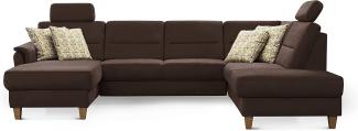 CAVADORE Wohnlandschaft Palera / U-Form Federkern-Sofa mit Schlaffunktion, Stauraum und 2 Kopfstützen / 314 x 89 x 212 / Mikrofaser, Braun