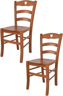 Tommychairs - 2er Set Stühle Cuore für Küche und Esszimmer, Robuste Struktur aus Buchenholz in der Farbe Kirschholz lackiert und Sitzfläche aus Holz
