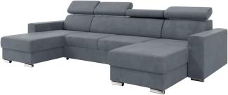 MEBLINI Schlafcouch mit Bettkasten - VOSS - 306x168x79cm - Grau Samt - Ecksofa mit Schlaffunktion - Sofa mit Relaxfunktion und Kopfstützen - Couch U-Form - Eckcouch - Wohnlandschaft