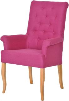 Casa Padrino Chesterfield Neo Barock Esszimmer Stuhl Pink / Naturfarben - Küchenstuhl mit Armlehnen - Esszimmer Möbel - Chesterfield Möbel - Neo Barock Möbel
