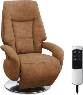 Cavadore TV-Sessel Edinburgh / Fernsehsessel mit elektrisch verstellbarer Relaxfunktion / 2 E-Motoren / 74 x 114 x 77 / Lederoptik: cognac