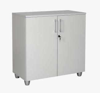 Furni24 Aktenschrank mit Schloss und Fächern – Abschließbarer Holzschrank, mit 1 verstellbaren Regalbrettern, Flügeltüren und Metallscharnieren – Grau, 80x80x40 cm