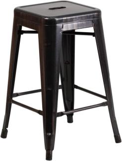 Flash Furniture Bunter Hocker aus Metall für Restaurants, Verzinkter Stahl, Kunststoff, Schwarz-antik-Gold, 4 Pack