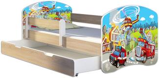 Kinderbett Jugendbett mit einer Schublade und Matratze Sonoma mit Rausfallschutz Lattenrost ACMA II 140x70 160x80 180x80 (36 Feuerwehr, 140x70 + Bettkasten)
