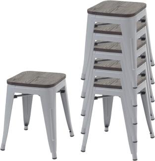 6er-Set Hocker HWC-A73 inkl. Holz-Sitzfläche, Metallhocker Sitzhocker, Metall Industriedesign stapelbar ~ grau