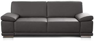CAVADORE 3,5-Sitzer Sofa Corianne in Kunstleder / Große Leder-Couch in hochwertigem Kunstleder und modernem Design / Mit Armteilfunktion / 248 x 80 x 99 / Kunstleder grau