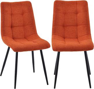 Moderne Esszimmerstühle in Stoffoptik - bequeme Esstischstühle gepolsterte Küchenstühle mit abgesteppter Vorderseite - stabile Stühle Esszimmer mit Metallgestell Orange 2 St.