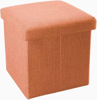 Intirilife Faltbarer Sitzhocker 38x38x38 cm in MANDARINEN ORANGE - Sitzwürfel mit Stauraum und Deckel aus Stoff in Leinen Optik - Sitzcube Fußablage Aufbewahrungsbox Truhe Sitzbank