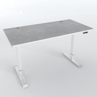 Höhenverstellbarer Schreibtisch (140 x 70 cm) - Sitz- & Stehpult - Bürotisch Elektrisch Höhenverstellbar mit Touchscreen & Stahlfüßen (Weiß/Stein-Grau)
