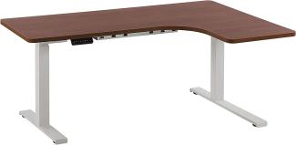 Schreibtisch elektrisch höhenverstellbar, rechtsseitig, Braun Spanplatte, 65-131 x 160 x 110 cm