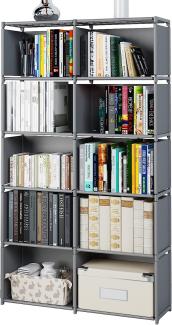 MOYIPIN Bücherregale, zusammengebautes Lagerregal, vertikales Schrank-Bücherregal für Schlafzimmer, Wohnzimmer, zweireihiges 10-Gitter-Multifunktions-Aufbewahrungsgerät (grau)
