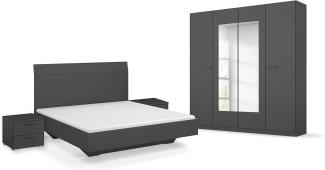 Rauch Möbel Florenz Schlafzimmer, Graumetallic, bestehend aus Bett mit Liegefläche 180x200 cm inklusive 2 Nachttische und Drehtürenschrank mit Spiegel BxHxT 181x210x54 cm