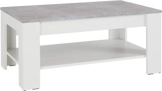 byLIVING Couchtisch ZAGREB / Moderner Wohnzimmertisch in weiß, Beton-Optik / Mit einem Ablageboden für viel Stauraum / Komfortable Tischhöhe / B 100, H 44, T 60 cm