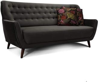 CAVADORE 3-Sitzer-Sofa Abby / Retro-Couch im Samt-Look mit Knopfheftung / 183 x 89 x 88 / Samtoptik, grau